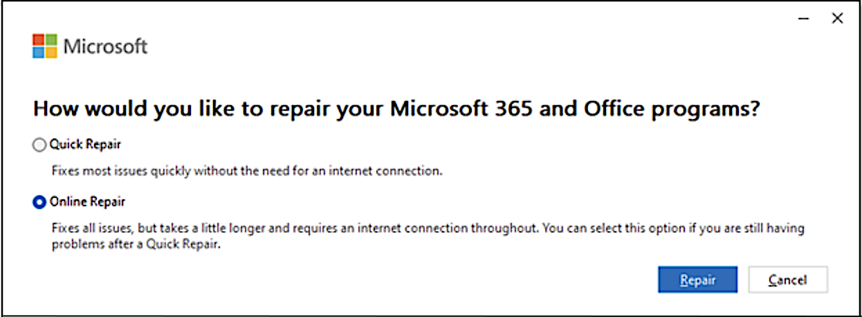 Microsoft 365-apps online reparatie